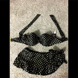 NWT Gold Polkadot Mini-Skirted Bikini